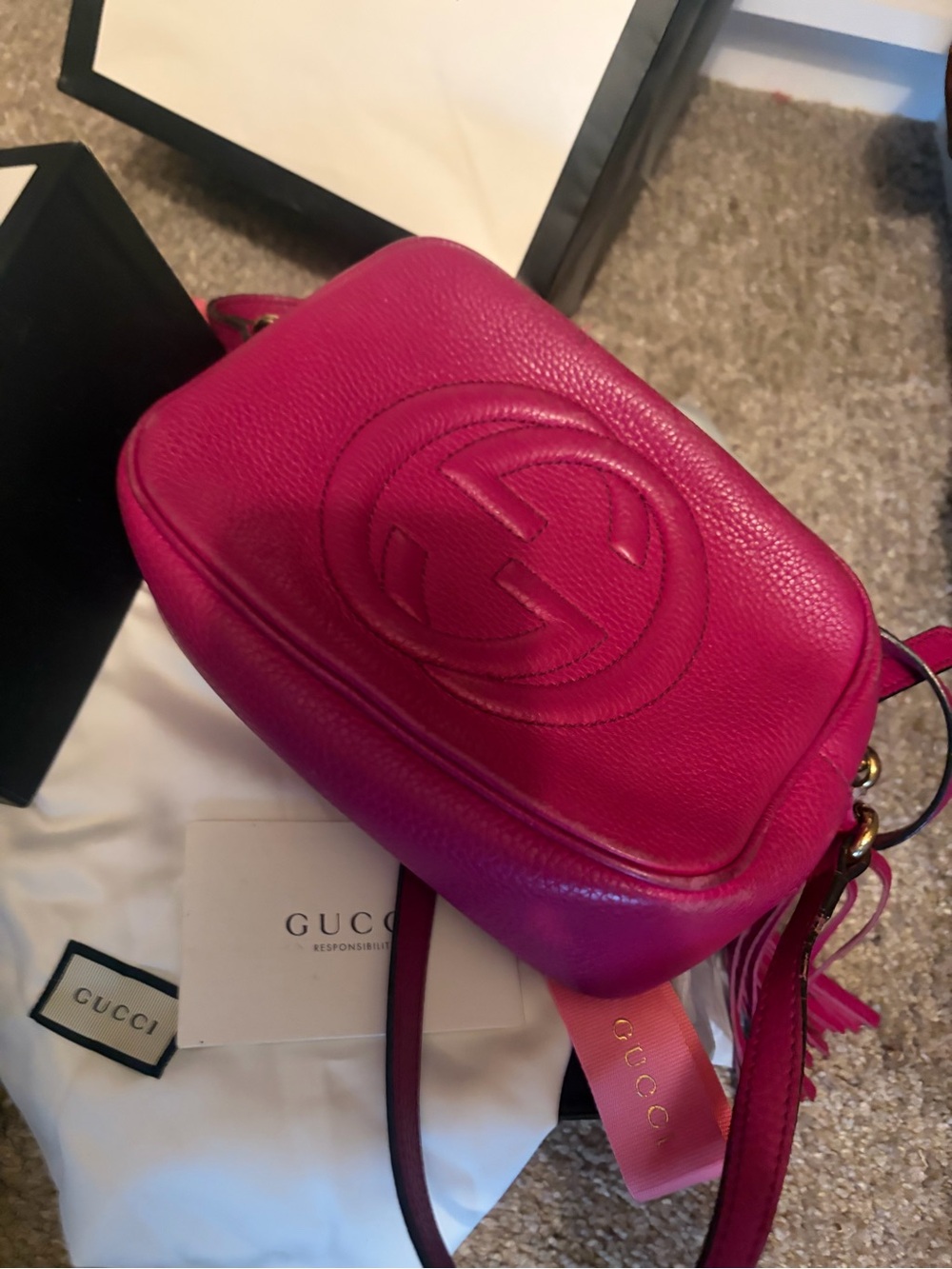 Gucci Crossbody Bag in Fuchsia Pink with Embossed Double G
